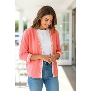 Vintage Glengarry Knit Cardigan Jacket Pink Coral Hook Front USA Made Size 11-12